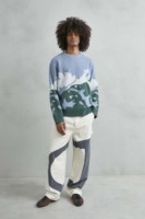 Pull en laine tricoté standard 400g pour homme Imperio, collection automne, coupe oversize, imprimé paysage en relief, logo frontal, col rond, manches longues