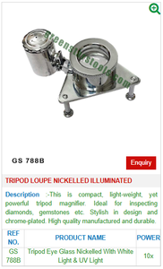 Tripod Loupe Nickelled Illuminated 10X Jewelry Magnifier With <b>LED</b> Light Gemstone Diamond Inspection Tool |Item No GS-788B - Product Image 2