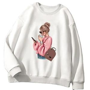 Sweat-shirt à capuche décontracté pour femme, col rond, en polaire, imperméable, respirant, 100% coton, motif uni, logo au dos - Product Image 6