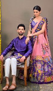 Diseñador Kalamkari Lehenga Choli con hermoso bordado y lentejuelas trabajo perfecto para bodas ocasión disponible al mejor precio - Product Image 3