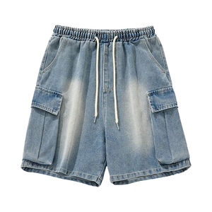 Short Baggy en Denim Bleu Clair de Qualité Supérieure 2025 Coton Style Décontracté Droit avec Taille Moyenne Tricoté Été 100% - Product Image 1