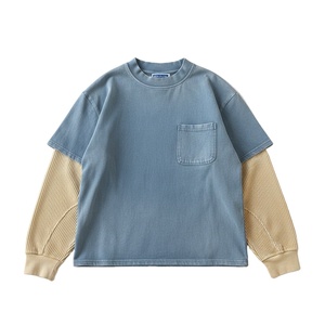 เสื้อยืดแขนยาวแบบหลายชั้นสำหรับทุกเพศเสื้อแนวสตรีทแวร์ผ้าฝ้าย100% ระบายอากาศได้ดีเหมาะสำหรับทุกเพศ - Product Image 1