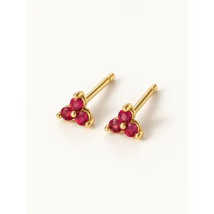 Boucles d'oreilles clous trio en or 14 carats avec rubis, diamant, perle et zircon pour mariage, fête et cadeau - Product Image 1
