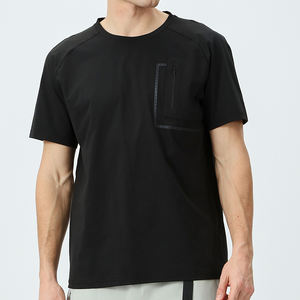 เสื้อยืดกีฬาแห้งเร็ว มีกระเป๋าซิปด้านหน้าซ้าย แบบเรียบ สำหรับพิมพ์ลาย เสื้อยืดขายส่งสำหรับผู้ชาย - Product Image 5