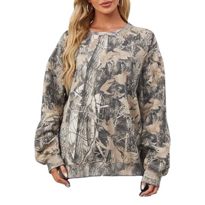 OEM Women's <b>Crewneck</b> Camouflage Sweatshirt Custom Allover Print Pullover Forest Pattern Streetwear Fleece Hoodies - Product Image 1