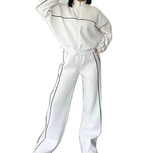 Ensemble de survêtement décontracté unisexe à capuche respirant avec cordon de serrage, imprimé uni, fermeture éclair, 2 pièces, vente en gros - Product Image 1