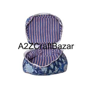 Wholesale 3-Piece Large Capacity Hand Block Printed Cotton Vanity Set Zipper Waterproof Wash Bag Durable Reusable <b>Makeup</b> Sets - Product Image 2