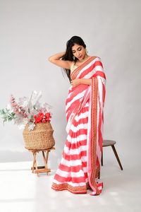 Georgette-ropa de boda india de seda suave, Saree de impresión Digital con trabajo manual y proveedor indio de trabajo Zardozi - Product Image 3