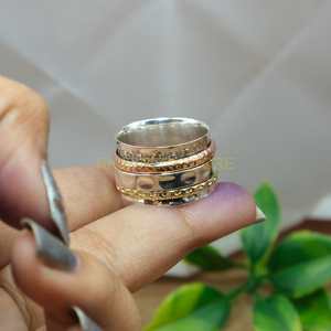 Bague tournante en argent faite à la main |   Bague de méditation en argent oxydé |   Bague rotative unisexe en laiton et cuivre, bague anti-stress - Product Image 5