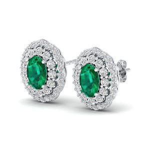 Boucles d'oreilles à visser en argent sterling 925 de haute qualité REYES pour femmes, pierre précieuse émeraude de 1,5 carat, coupe ovale, bijoux - Product Image 3