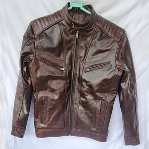 Veste à fermeture éclair slim à la mode unisexe manteau de moto en cuir décontracté avec col montant - Product Image 1