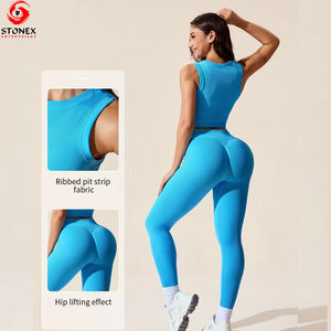 Ensembles de yoga pour femmes respirants avec logo personnalisé, taille haute, 2 pièces, en spandex/nylon, taille élastique, prix pour les commandes en gros - Product Image 6