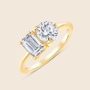 Bague Toi et Moi en émeraude et diamants ronds de laboratoire de 1,00 carat, qualité F-VS, en or massif 14 carats, produit en gros - Product Image 3