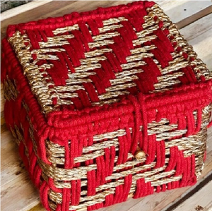 Hot Selling Rectangular Red Cotton <b>Hamper</b> <b>Basket</b> Customizable Multipurpose Storage Organizer Made in India Lightweight 460g - Product Image 2