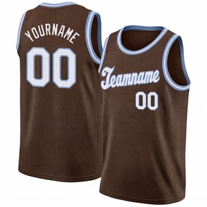 Camiseta de baloncesto personalizada, malla marrón, sin mangas, estampado sublimado, nombre del equipo, unisex, para adultos, corte regular, cuello redondo - Product Image 1