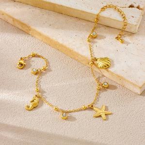 Bracelet de cheville en acier inoxydable plaqué or, élégant et simple, avec personnalisation multi-perles - Product Image 2