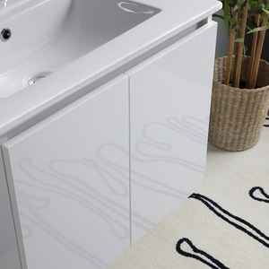 Meuble de salle de bain mural en céramique blanche brillante de 60 cm, deux pièces, avec lavabo, miroir et ensemble de lampes Baltimora - Product Image 5