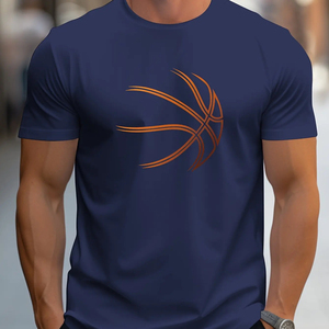Camiseta de manga corta con cuello redondo y estampado de baloncesto de gran tamaño informal cómoda de algodón 100% para hombre de verano - Product Image 4