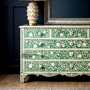 Mueble de Madera Maciza Geométrico Hecho a Mano con Incrustaciones de Hueso Verde, Modular, Ecológico, de Gran Capacidad, para Bar en Casa o Sala de Estar - Product Image 2