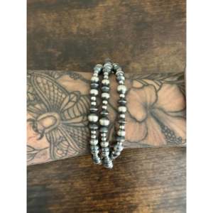 Navajo Strung <b>Sterling</b> <b>Silver</b> Graduated Beaded 3 Strand <b>Bracelet</b> - Product Image 2