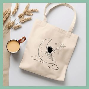 Nova Astronaut Moon Cotton Tote <b>Bags</b> Handle Durable Recyclable Heat Transfer Screen Cartoon Letter <b>Medium</b> for Advertising - Product Image 3