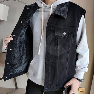 Turn Down Collar Hombres Jeans Chaleco Tallas grandes Jeans Chaleco Transpirable 100% Algodón Uso al aire libre Hombres Jeans Chaleco - Product Image 2