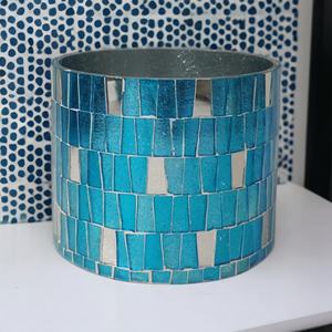 Soportes votivos de vidrio azul y plateado de lujo, tarros de linterna elegantes para fiesta en casa y trabajo de mosaico decorativo para festivales - Product Image 2