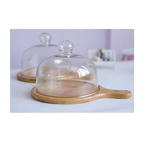 Multi-Functional Wooden Food Holder Serving Platter with <b>Glass</b> <b>Dome</b> Wood Cupcake <b>Display</b> Cake Server - Product Image 3
