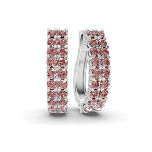 Aros de Oro Sólido de 14K con Doble Hilera de Diamantes Redondos Cultivados en Laboratorio, Color Rosa Intenso, 1 Ct Tw, Claridad VS, 40 Diamantes, Pieza Destacada con Brillo - Product Image 1
