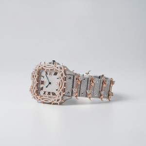 นาฬิกาข้อมือผู้ชายหรูหราคุณภาพสูง ประดับโมอิสซาไนต์ ดีไซน์แบบอนาล็อก สไตล์ฮิปฮอป หน้าปัดรูปใบไม้ สายสแตนเลสสตีลสองสี ดีไซน์เฉพาะตัว - Product Image 4