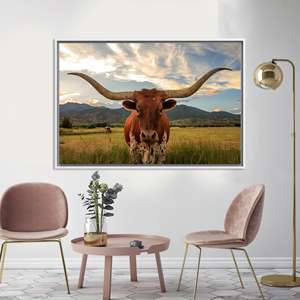 Art de la vache Texas Longhorn : Décoration murale sur toile imprimée, TOILE ENCADRÉE BLANCHE - Product Image 1