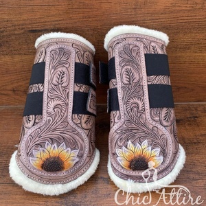 Western fait à la main en cuir de vachette usiné tournesol Design cheval anglais bottes et enveloppes en cuir véritable doux cheval accessoires - Product Image 1