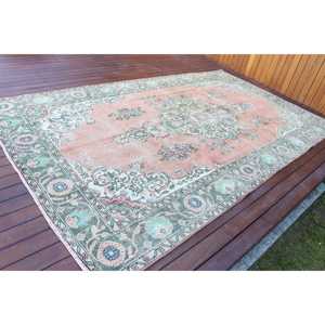 Tapis de 6,2 x 10,6 pieds, tapis vintage, tapis persan turc en laine rose - Product Image 2