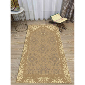 3D Printed Islamic Design Elegant Beige Prayer <b>Rug</b>,Nonwoven <b>Thin</b> <b>Rug</b> - Product Image 1