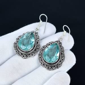 Pendientes de Piedra Preciosa Aguamarina Rara, Plata de Ley 925 Maciza, Chapados en Oro, Joyería Vintage Hecha a Mano, Regalos de Halloween y Navidad - Product Image 2