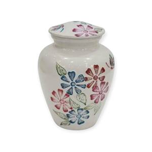 Urne commémorative florale dorée avec motif incrusté d'argent, petite urne élégante pour les cendres et un hommage intemporel - Product Image 5