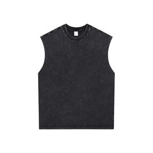 Camiseta sin mangas con cuello redondo transpirable informal de punto teñido con lazo de talla grande de alta demanda ropa de hombre con logotipo bordado personalizado - Product Image 1