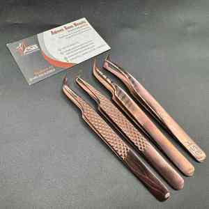 Pinzas de extensión de pestañas de volumen clásico, pinzas de pestañas de marca privada de acero inoxidable sostenible con plasma de oro rosa - Product Image 5