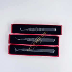 Pinzas para Extensión de Pestañas de Acero Inoxidable, Pinzas de Aislamiento con Punta de Fibra, Acabado Negro Brillante, Herramienta Profesional para Pestañas - Product Image 5