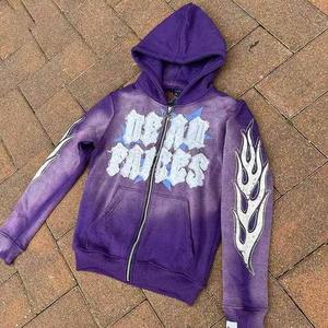 2025 último LOGO personalizado parche bordado desteñido francés Terry desgastado bordado Zip up ácido lavado térmico sudaderas con capucha para hombres - Product Image 6