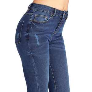 Wholesale Breathable Casual Women's Stretch Denim Ripped Full Length Jeans 100% Cotton - Product Image 5