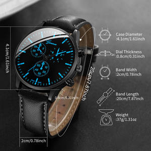 Ensemble de 3 montres à quartz de luxe pour hommes, styles analogiques décontractés avec bracelet en cuir décontracté pour affaires, emballage simple - Product Image 3