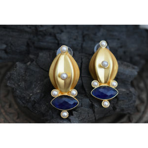 new designer latest fashion trending goldplated light <b>weight</b> stone stud <b>hoop</b> Brass Earrings for girls and women - Product Image 1