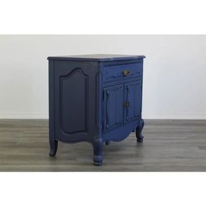 Exquisito par de mesitas de noche de caoba talladas a mano de estilo francés | Mesitas de noche artesanales de color azul marino con puertas estriadas y latón duro - Product Image 6