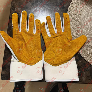 Nouveaux gants de frappe de baseball de softball professionnels en cuir jaune et blanc personnalisés pour les joueurs - Product Image 6