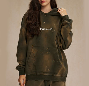 Haute qualité soleil fané en détresse poids lourd surdimensionné Vintage Logo personnalisé sweat blanc lavé à l'acide unisexe Designer sweats à capuche - Product Image 2