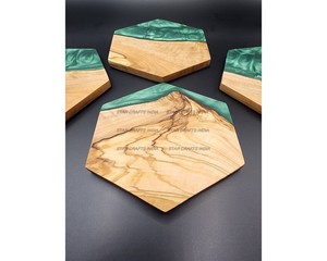 Popular Customized Resin Acacia Wood Coasters Luxury Home Decor Epoxy Resin Acacia Wood En Coaster <b>Mats</b> & Pads - Product Image 4