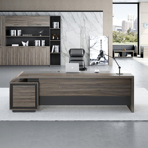 Premium Commercial Executive Workspace <b>Set</b> Luxury Wooden Panel Boss <b>Desk</b> With Matching Ergonomic Task Chair And Large Storage - Product Image 2
