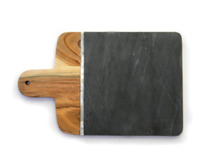 Tabla de cortar de mármol negro gris natural con tira de latón metálico Rectángulo de incrustaciones doradas redondo con mango - Product Image 4