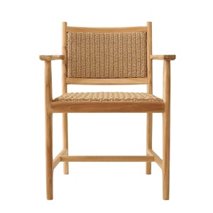 Chaise de salle à manger moderne en teck pour extérieur avec assise et dossier en rotin PE – Mobilier commercial pour terrasses de restaurants et cafés – Vente en gros - Product Image 2